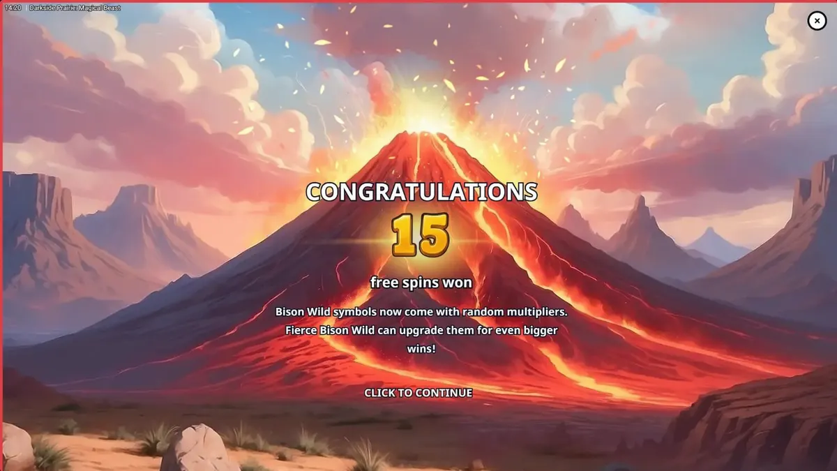 Darkside Prairie: Magical Beasts slot game screen na nagpapakita ng mga bison sa isang madilim na prairie.